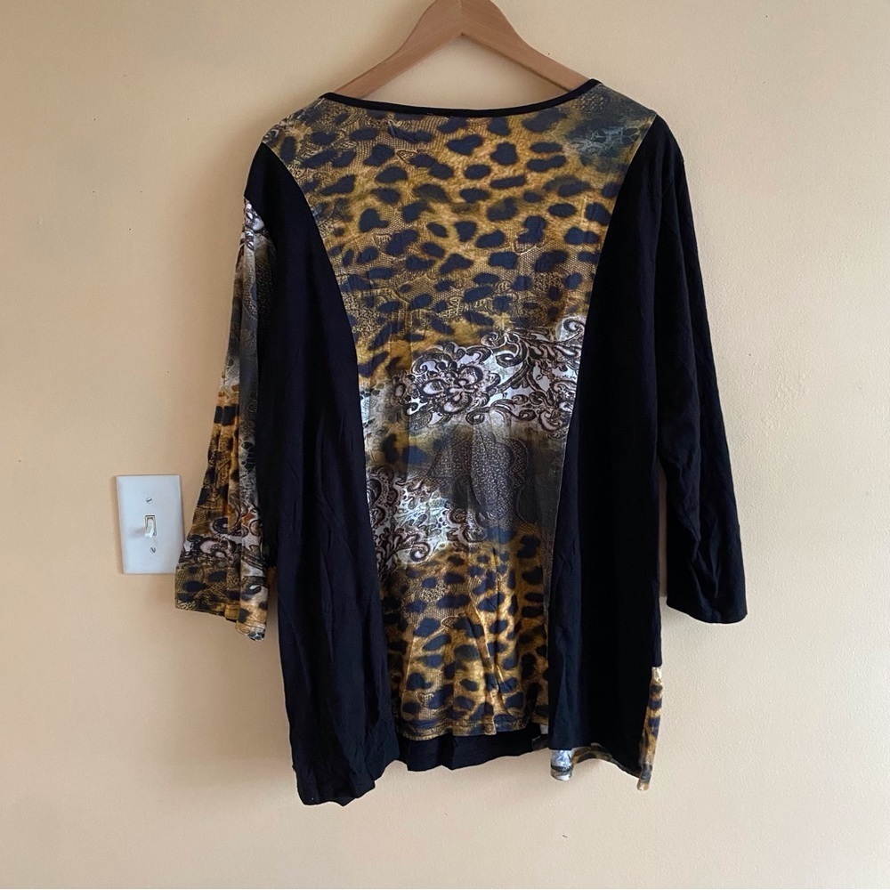 Parsley & Sage 3X Leopard Paisley Patchwork Tunic Top Stretch Boho Artsy Office - Picture 3 of 15